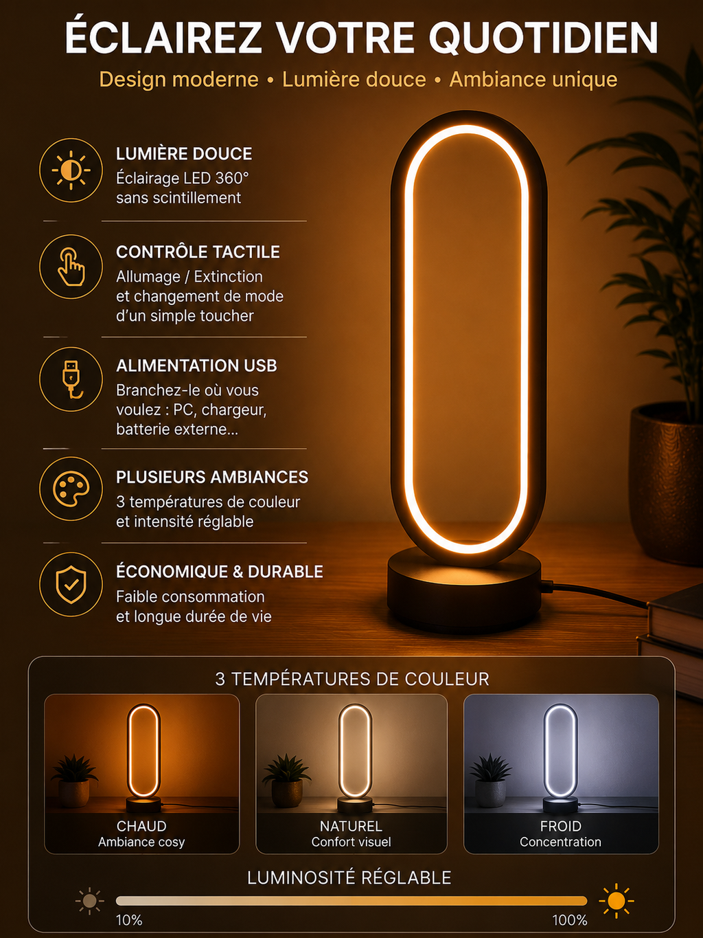 💡 Lampe LED Design Moderne – Éclairage d’Ambiance Premium