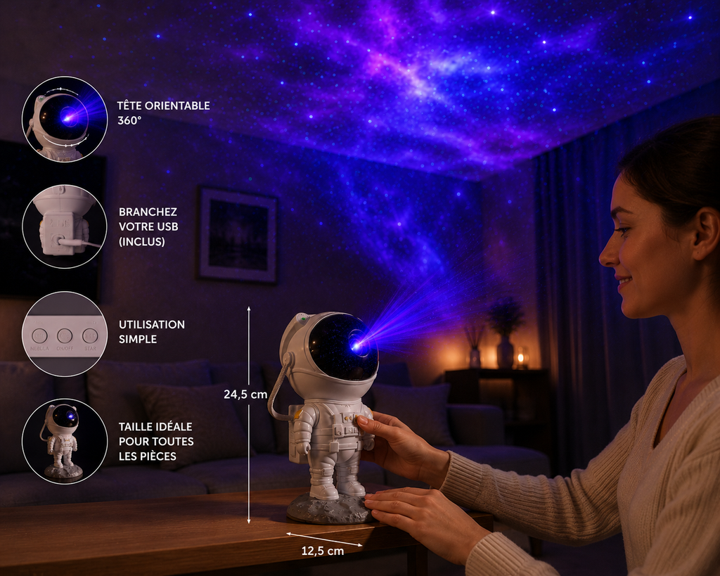 ✨ Explorez l’univers depuis votre chambre avec le Projecteur Galaxie Astronaute 360°
