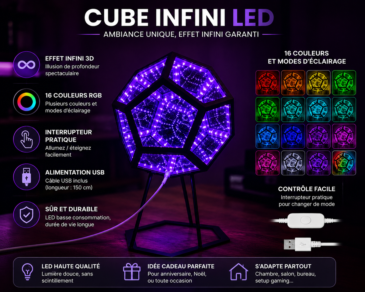 Cube Infini 3D™ | Sculpture Lumineuse Futuriste