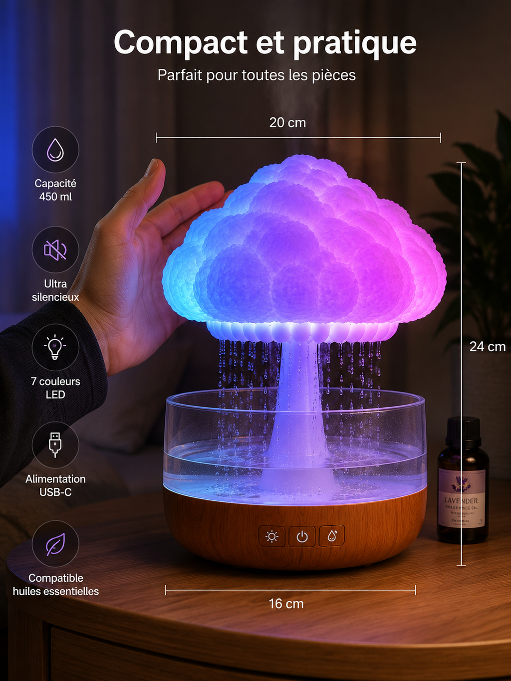 ☁️ RainCloud™ – Humidificateur Nuage de Pluie LED Relaxant